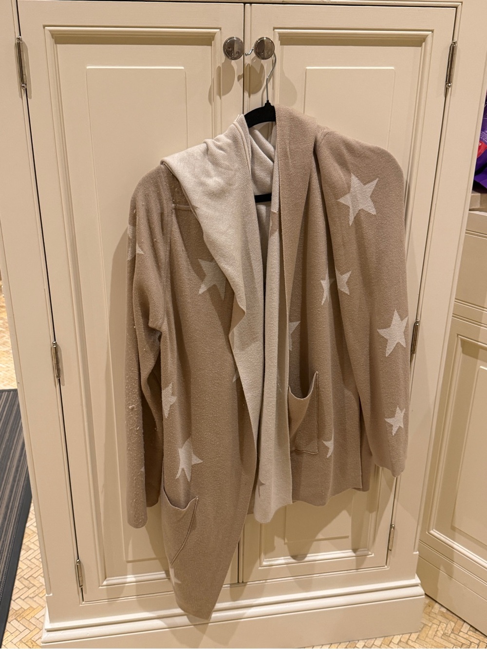 Splendid Taupe and White Star Hooded Cardigan